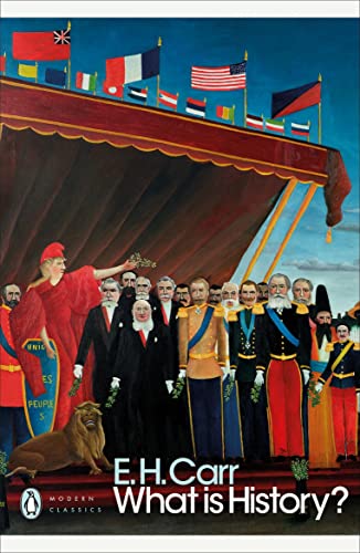 Book cover: "What is History?" by E.H. Carr, with flags and historical figures.
