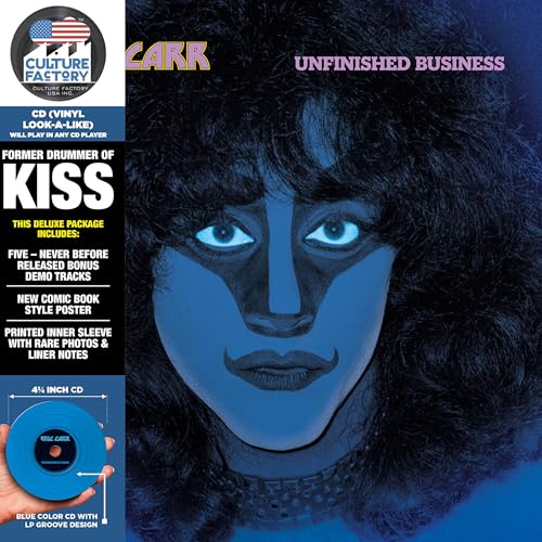 CD cover for Eric Carr’s “Unfinished Business” album, blue and black portrait.