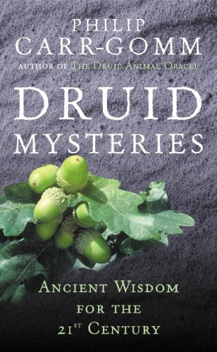 Book cover with title "Druid Mysteries" and acorns on oak leaves.