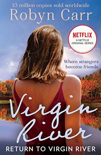 Book cover: woman with back to viewer, autumnal landscape, “Virgin River” title.