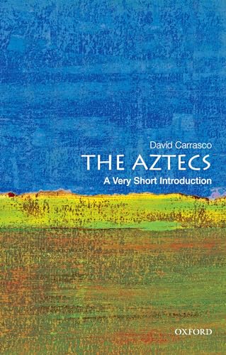 Book cover: “The Aztecs” by David Carrasco, with landscape imagery.