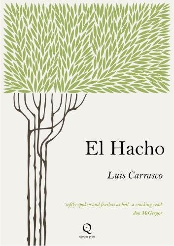 Book cover: green tree illustration over beige background, title "El Hacho".