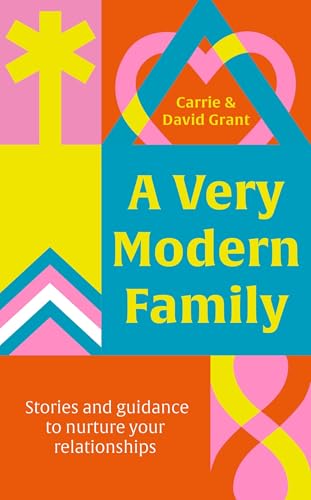 Book cover: "A Very Modern Family" with abstract colorful geometric shapes.