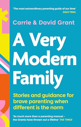 Book cover: "A Very Modern Family" with colorful abstract shapes.