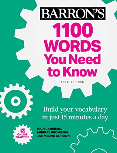 Book cover for Barron's 1100 Words You Need to Know with gear graphics.