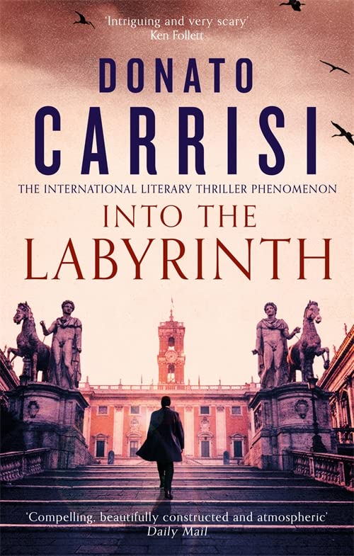 Book cover: “Into the Labyrinth” with a figure facing a grand building.