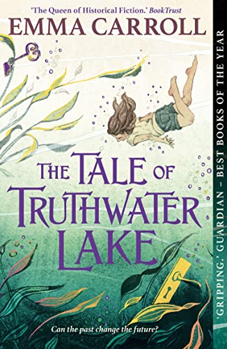 Book cover illustration of a girl swimming underwater with a key and seaweed.