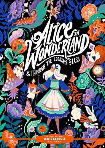 Book cover for "Alice in Wonderland" with illustrated fantastical imagery.