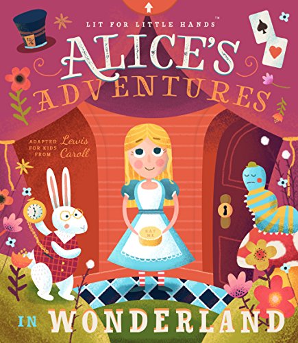 Book cover: Alice in Wonderland with Alice, White Rabbit, and caterpillar.