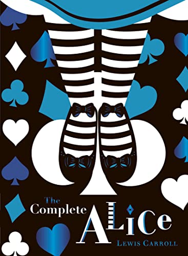 Book cover with striped stockings, black shoes, and playing card motifs.