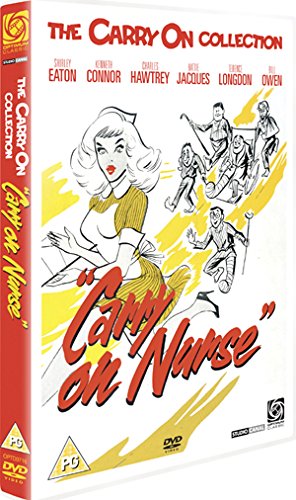 DVD cover for "Carry On Nurse" featuring cartoon nurses and doctors.