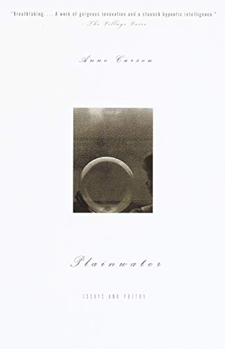Book cover for Plainwater by Anne Carson featuring a circular object against rainy glass.