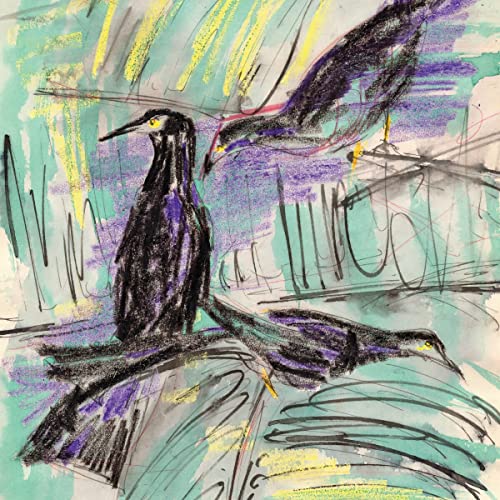 CD cover art: colorful, abstract sketch of three black birds.