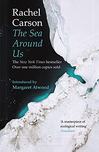 Book cover for The Sea Around Us by Rachel Carson featuring icy blue water.
