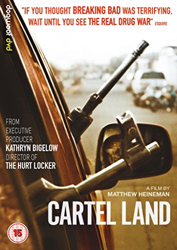 Cartel Land" DVD cover featuring a gun pointed from a car window.