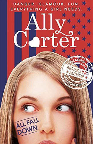 Book cover: young woman with blue eyes, red, white, and blue design.