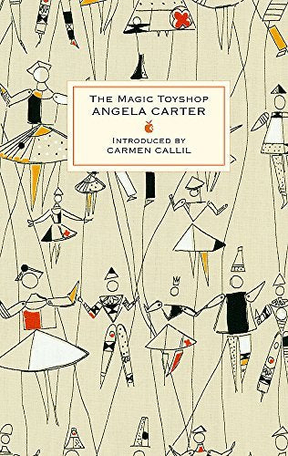 Book cover with abstract, patterned figures and the title "The Magic Toyshop".