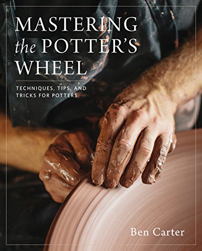 A potter's hands shaping wet clay on a wheel, with book title text overlaid.