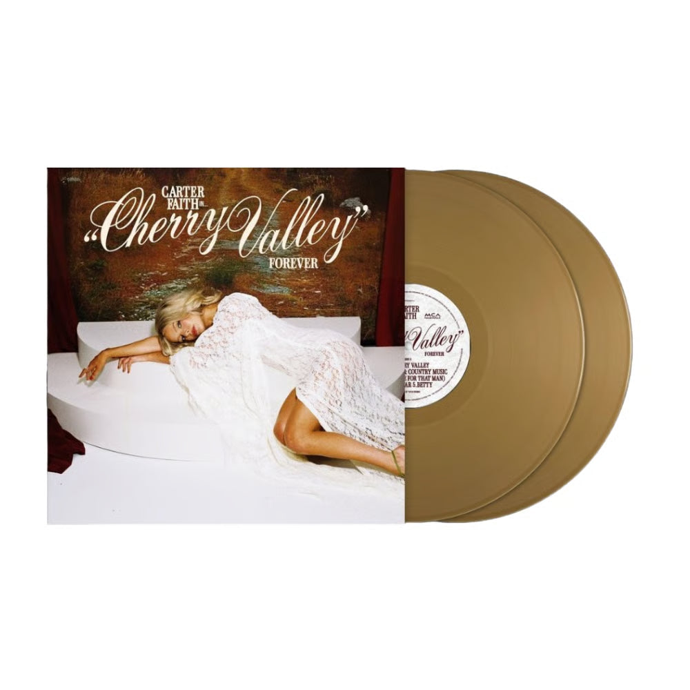 Carter Faith's "Cherry Valley Forever" vinyl LP, with a tan-colored record.