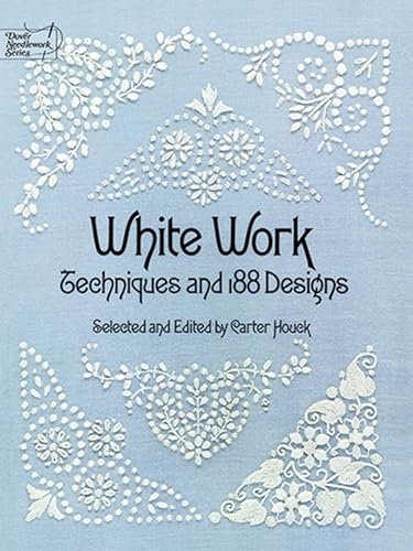 Book cover with white embroidery designs and title "White Work".