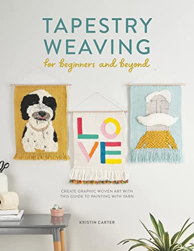 Book cover displaying woven wall hangings of a dog, letters, and a face.