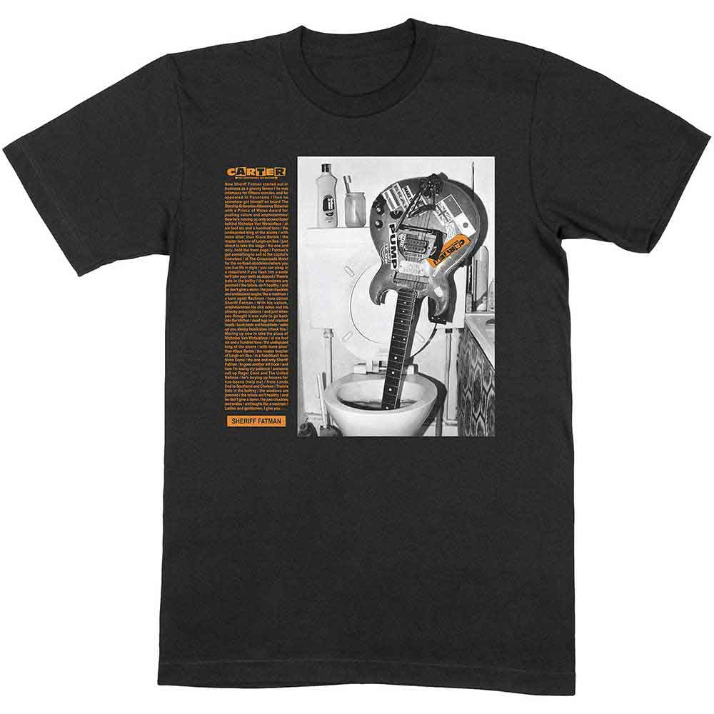 Dark t-shirt with graphic of Sheriff Fatman, a character from Carter USM.