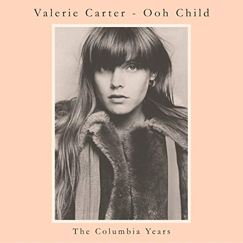 Black and white portrait of Valerie Carter on a peach-colored album cover.