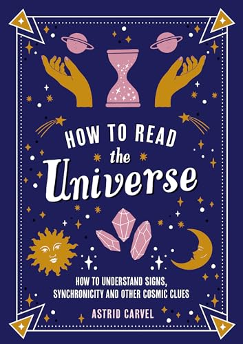 Book cover with celestial imagery: sun, moon, planets, and crystals.