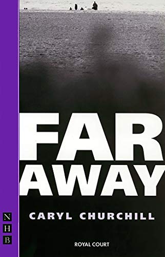 Play script cover: "Far Away" by Caryl Churchill, with a beach scene.