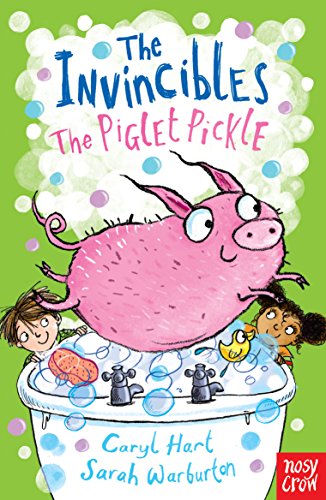 "Children's book cover featuring a cartoon pig in a bubble-filled bathtub with children."