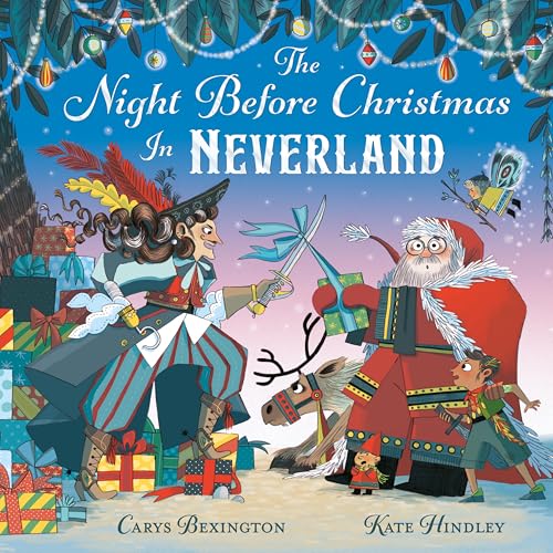 Captain Hook confronts Santa Claus amidst gifts in Neverland.