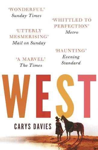 Book cover for West by Carys Davies featuring a person and horse in landscape.