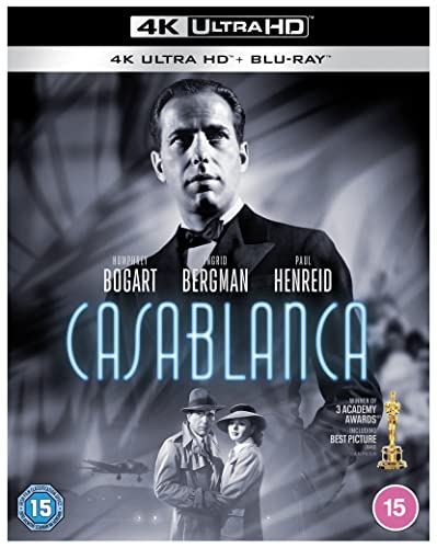 Casablanca Blu-ray cover featuring Humphrey Bogart and Ingrid Bergman.