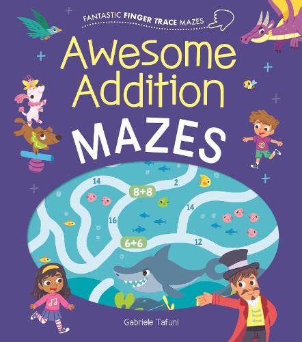 Children’s book cover with colorful illustrations of mazes and animal characters.