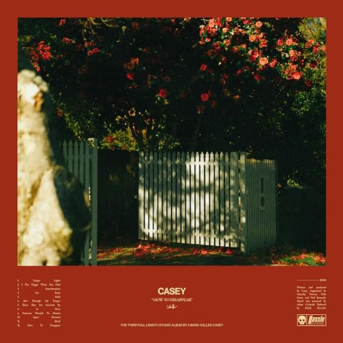 Album cover for Casey’s “How to Disappear” featuring a white gate and roses.