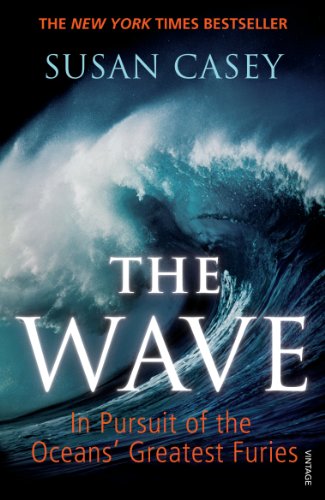 Book cover featuring a large, crashing ocean wave and white text.