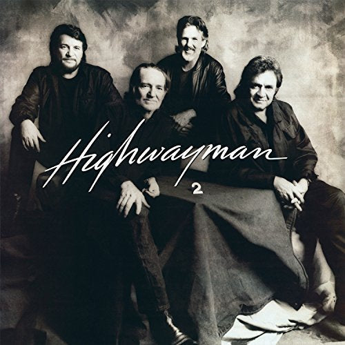 Black and white portrait of four men, album cover for Highwayman 2.