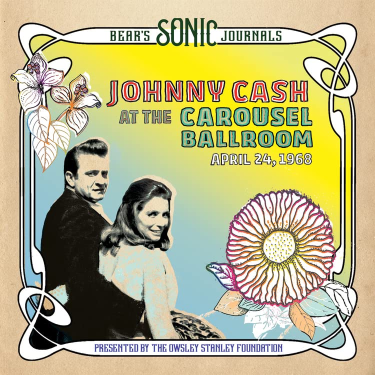 Johnny Cash album cover featuring a portrait and floral art nouveau design.