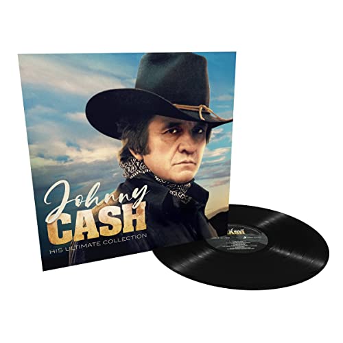Johnny Cash vinyl record with cover featuring his portrait in a hat.
