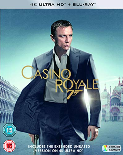 Daniel Craig in a suit on the Casino Royale 4K Ultra HD Blu-ray cover.
