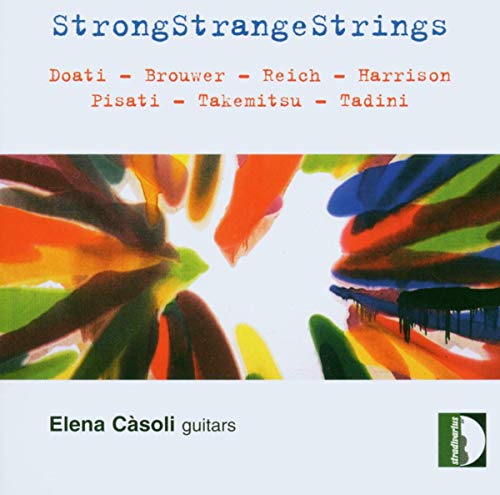 CD cover for "StrongStrange Strings" by Elena Càsoli, abstract guitar art.