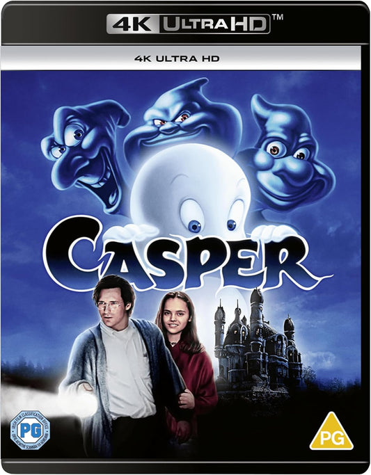 Casper" 4K Blu-ray cover featuring the ghost, a girl, and a castle.