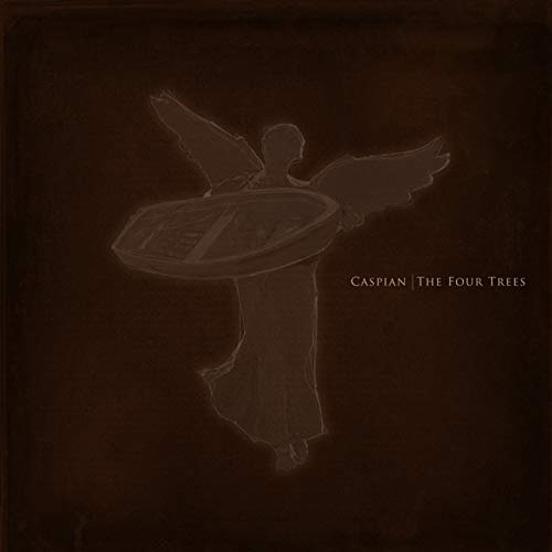 Dark illustration of a winged figure holding a vinyl record.