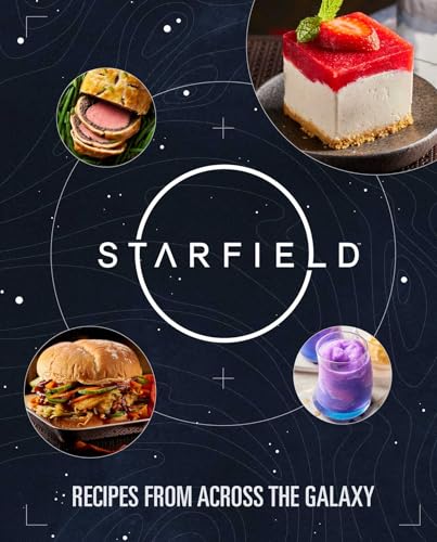 Starfield cookbook cover with images of galactic-themed food and the game logo.