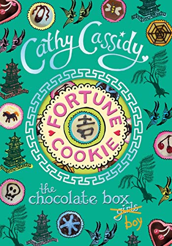 Book cover for Fortune Cookie by Cathy Cassidy featuring a teal background with illustrations.