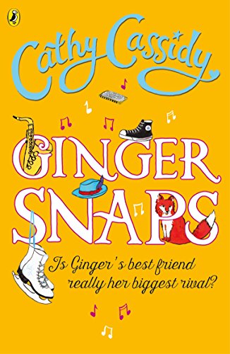 Yellow book cover with title "GingerSnaps" and illustrations of musical notes and objects.