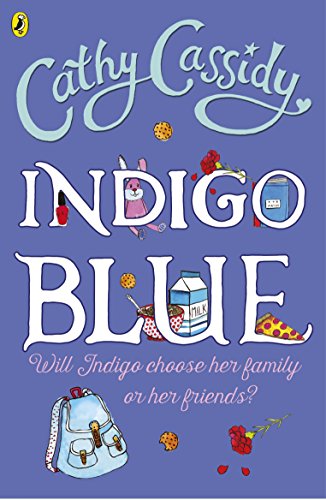 Book cover for "Indigo Blue" with illustrated objects and text.