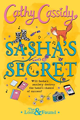 Book cover for Sasha's Secret featuring a yellow background, a fox, and various illustrations.