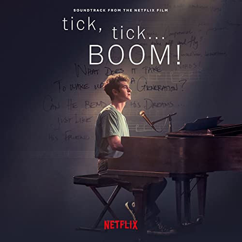 “Tick, Tick… Boom!” soundtrack album cover featuring a man at a piano.