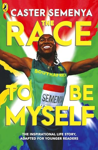 Caster Semenya smiling on book cover with South Africa flag colors.